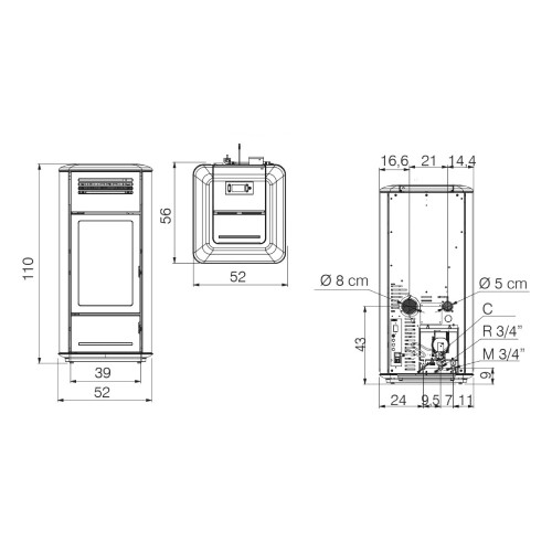 Poêle à granulés Edilkamin Milla H 12 Evo 11,9 kW Hydro