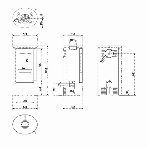 Poêle à bois Kratki Erik 5,5 kW avec plaque supérieure en céramique