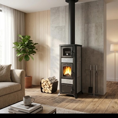 Poêle à bois Wamsler Romantik-B 7,5 kW avec compartiment de cuisson