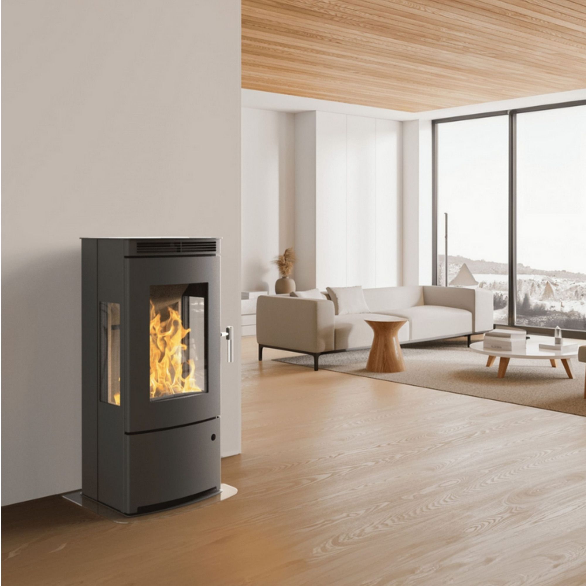 Poêle à bois 3 vitres étanche - SUPRA Talma Tri Vision 9.1 kW