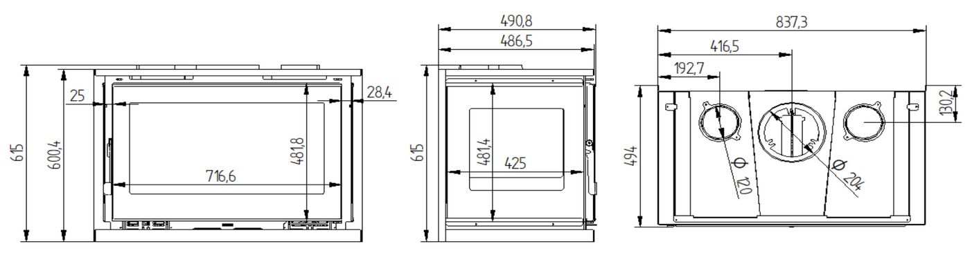 Insert à bois 3 vitres ventilé - FIREMATIC Abby 12.8 kW