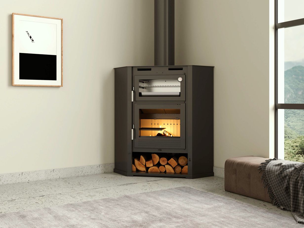 Poêle à bois d'angle ventilé avec four - FIREMATIC Flint 9.5 kW