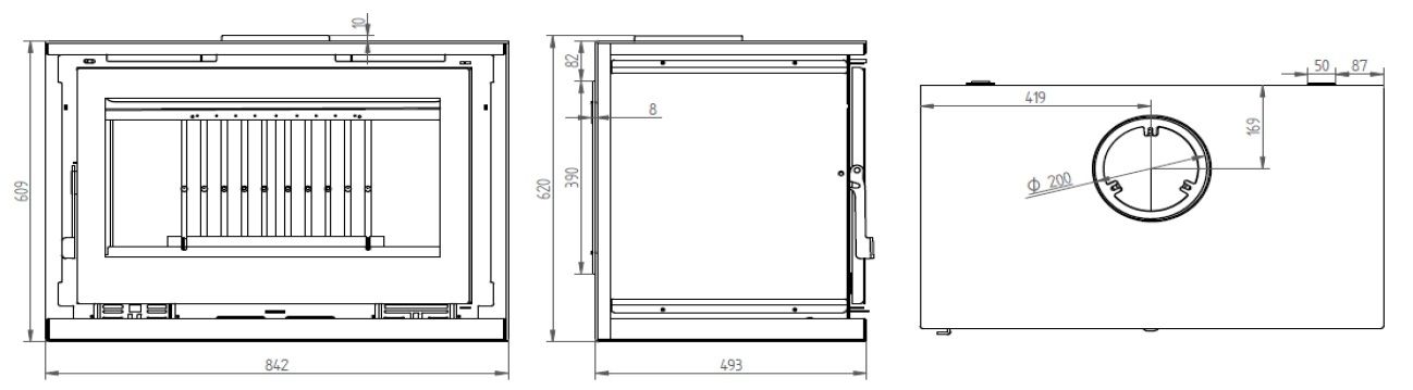 Poêle à bois ventilé suspendu raccordable - FIREMATIC Toronto - M 12.8 kW