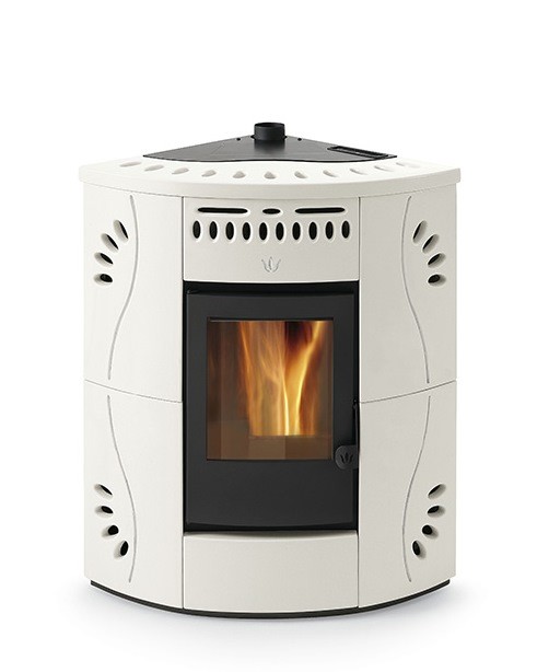 Poêle à granulés d'angle en céramique - ORIGINE PHEBO Gaia 12.2 kW