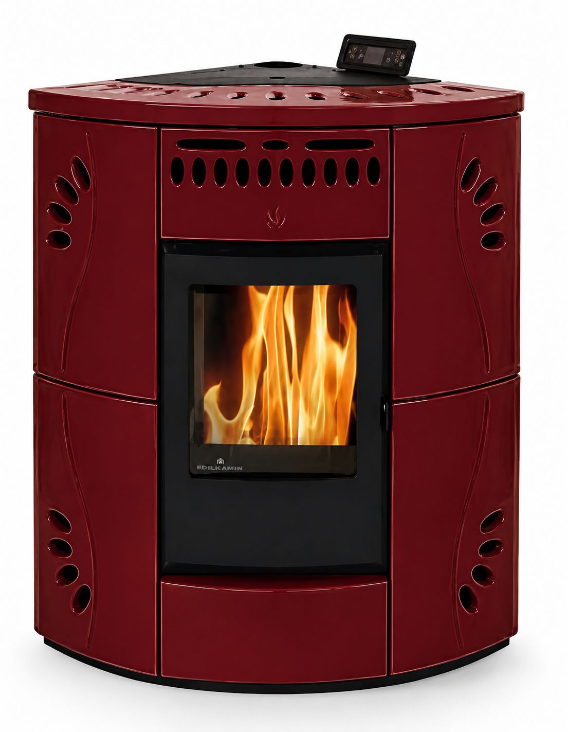 Poêle à granulés d'angle en céramique - ORIGINE PHEBO Gaia 12.2 kW