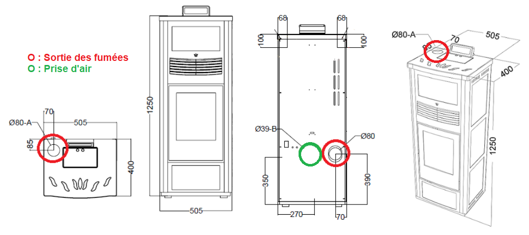 Poêle à granules en céramique - ORIGINE PHEBO Calipso 12.7 kW