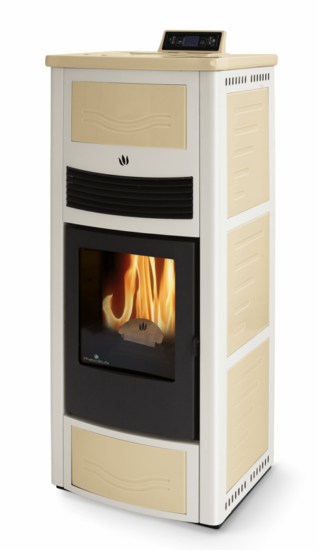 Poêle à granules en céramique - ORIGINE PHEBO Calipso Bicolore 12.7 kW