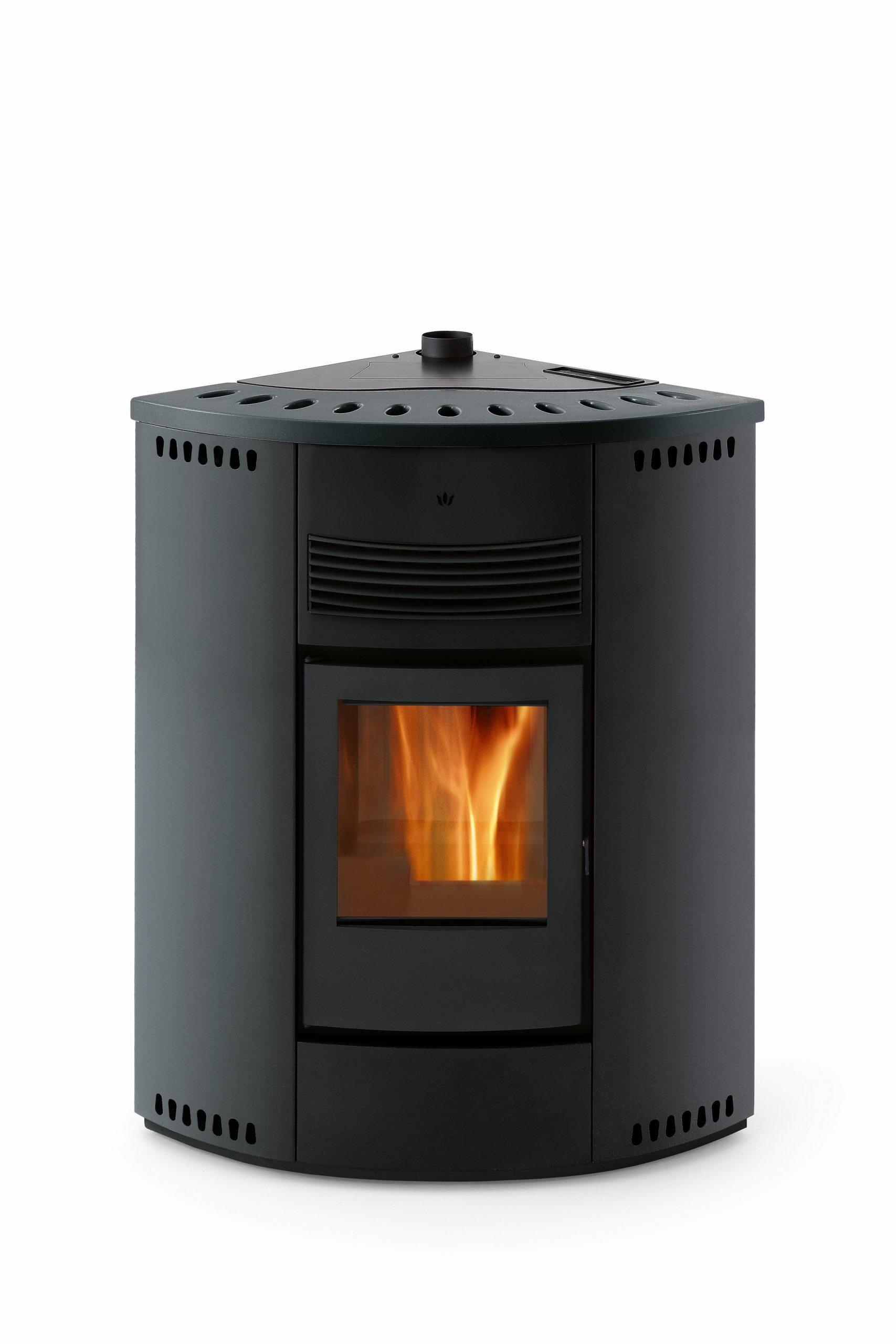 Poêle à granules d'angle canalisable - ORIGINE PHEBO Asia MAXI 12.7 kW