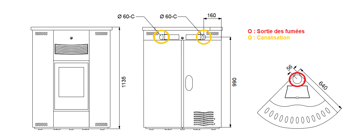 Poêle à granules d'angle canalisable - ORIGINE PHEBO Asia MAXI 12.7 kW