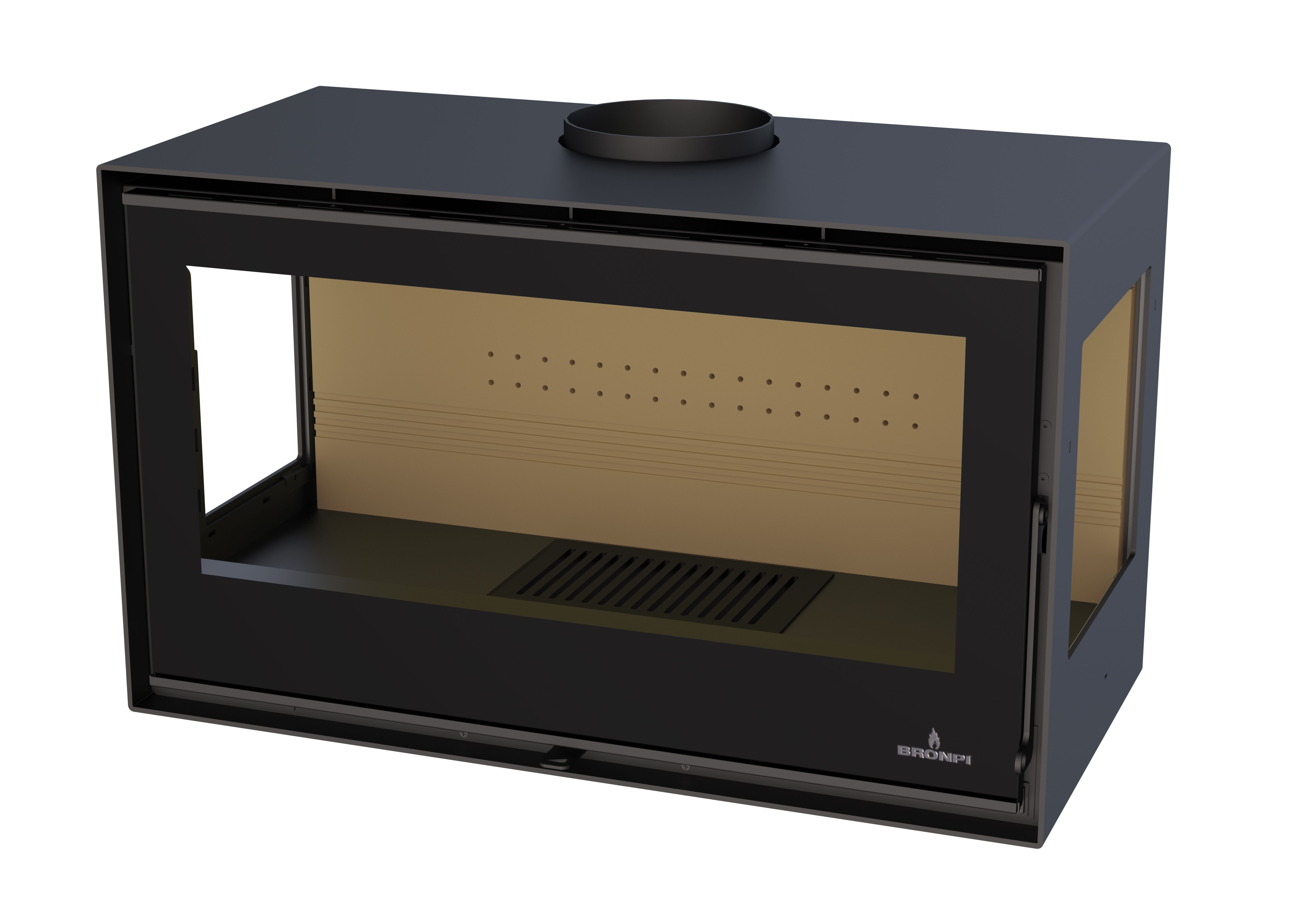 Poêle à bois 3 vitres ventilé avec range bûches- BRONPI Bimba 70 3C 10 kW